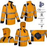 CG5SOK17_Geaca de iarna, impermeabila, HI-Viz, SOKOBIE, portocaliu-albastru, cu captuseala Sorona, protectie la temperaturi scazute, ploaie si vant, benzi reflectorizante_princ