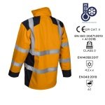 CG5SOK17_Geaca de iarna, impermeabila, HI-Viz, SOKOBIE, portocaliu-albastru, cu captuseala Sorona, protectie la temperaturi scazute, ploaie si vant, benzi reflectorizante_spate