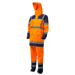 CG7HYDO_Costum impermeabil HI-Viz, ploaie si vant, Hydra, vizibilitate ridicata, portocaliu fluorescent-albastru, benzi reflectorizante, jacheta si pantaloni talie, Coverguard_gluga