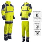 CG7HYDY_Costum impermeabil HI-Viz, pentru ploaie si vant, Hydra, vizibilitate ridicata, galben fluorescent-albastru, benzi reflectorizante, jacheta si pantaloni talie, Coverguard_costum