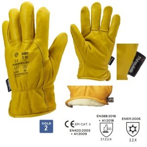 Manusi de protectie pentru iarna Eurowinter Alaska, galbene, din piele de bovina, moale, captusite 3M Thinsulate, protectie impotriva temperaturilor scazute, marime unica