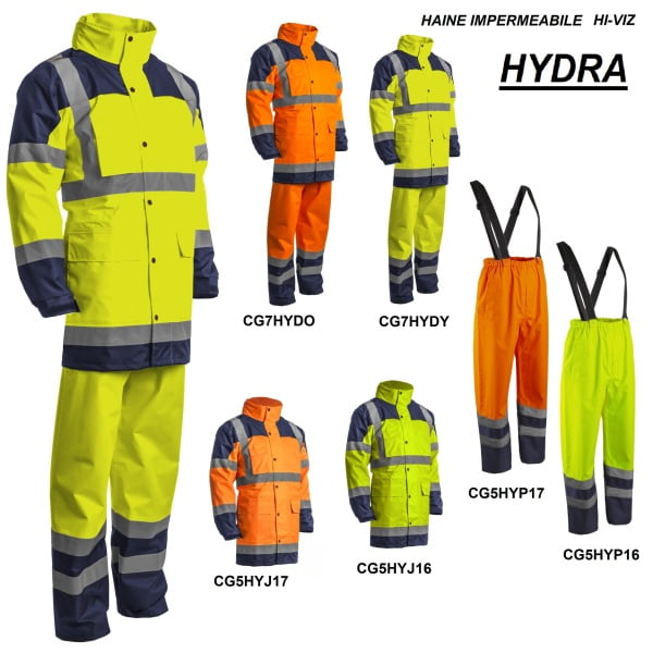 Jacheta impermeabila HI-Viz, pentru conditii de ploaie si vant, Hydra, vizibilitate ridicata, galben fluorescent-albastru, benzi reflectorizante, material Oxford impregnat cu PU, Coverguard