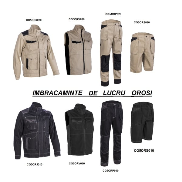 Haina de lucru functionala, Orosi, neagra, cu buzunare multiple, 65% poliester, 35% bumbac – 240/m², material rezistent la uzura, Ripstop, design modern