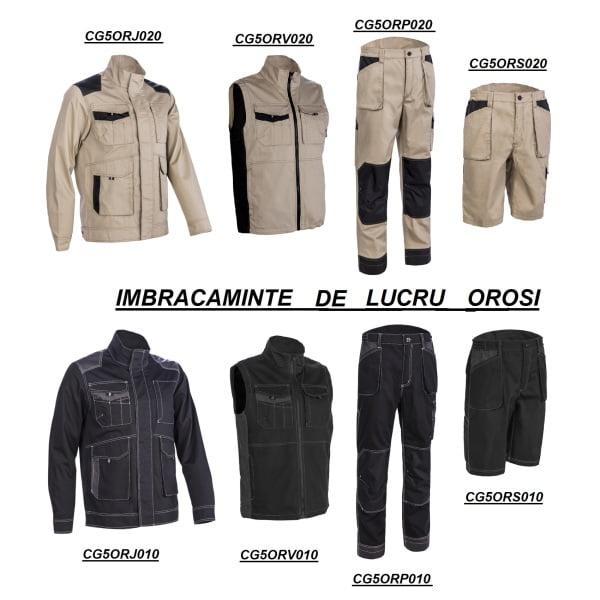 Haina de lucru functionala, Orosi, neagra, cu buzunare multiple, 65% poliester, 35% bumbac – 240/m², material rezistent la uzura, Ripstop, design modern