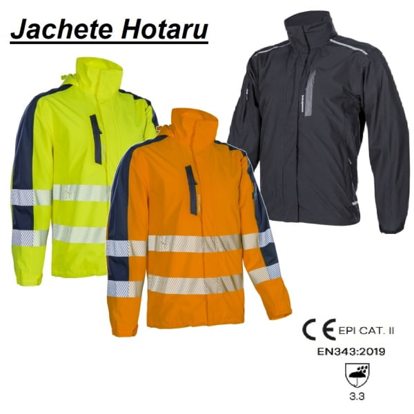 Jacheta impermeabila HI-Viz, pentru ploaie si vant, Hotaru, vizibilitate ridicata, portocaliu  fluorescent-albastru, benzi reflectorizante, impermeabilitate 8000 mm, respirabilitate 5000 g/m²/24h