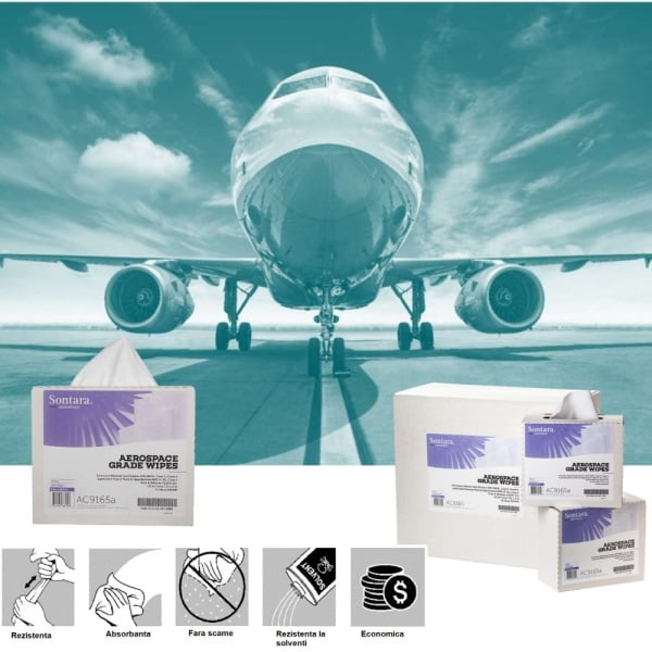 Lavete industriale Sontara ® AC Grade Wipes AC9165, Aerospace, alba, scamosare extrem de redusa, certificata AMS 3819D, Clasa 2, Grad A, Boeing BMS15-5G, Clasa A, POP-Up Box, 22.9 x 41.9 cm, 100 lavete / cutie, D3657415