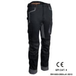 CG5BRP010_Pantaloni de lucru talie, BARU, negri, material rezistent Twill, zone de tensiune elastice, spate inaltat, intarituri Oxford 600D, buzunare multiple_fata