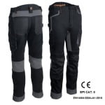 CG5BRP010_Pantaloni de lucru talie, BARU, negri, material rezistent Twill, zone de tensiune elastice, spate inaltat, intarituri Oxford 600D, buzunare multiple_princ2