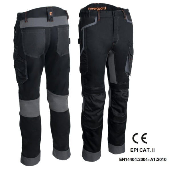 Pantaloni de lucru, talie, BARU, negri, material rezistent Twill, zone de tensiune elastice, spate inaltat, genunchi preformati, tiv suplimetar 5cm, intarituri Oxford 600D, buzunare multiple