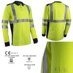 CG5EKH160_Tricou Polo Multirisc Hi-Viz, cu maneca lunga, EKHI, galben HV, albastru inchis, complet ignifug, benzi reflectorizante_princ