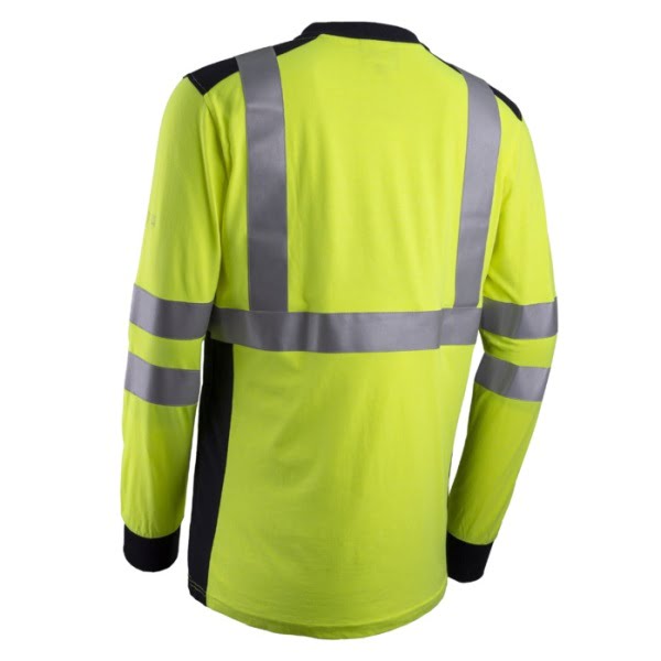 Tricou Polo Multirisc Hi-Viz, cu maneca lunga, EKHI, galben HV, albastru inchis, complet ignifug, benzi reflectorizante de 5 cm, EN 1149-5, EN 11612, EN 20471, Coverguard