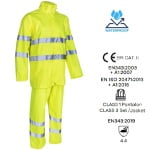 CG5KAW160_Costum impermeabil, Hi-Viz, pentru ploaie si vant, Kawa, galben HV, compus din jacheta si pantaloni talie, benzi reflectorizante-fata