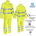 CG5KAW160_Costum impermeabil, Hi-Viz, pentru ploaie si vant, Kawa, galben HV, compus din jacheta si pantaloni talie, benzi reflectorizante-princ