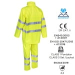 CG5KAW160_Costum impermeabil, Hi-Viz, pentru ploaie si vant, Kawa, galben HV, compus din jacheta si pantaloni talie, benzi reflectorizante-spate