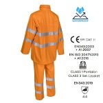 CG5KAW170_Costum impermeabil, Hi-Viz, pentru ploaie si vant, Kawa, portocaliu HV, compus din jacheta si pantaloni talie, benzi reflectorizante-spate