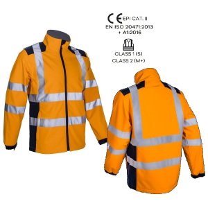 CG5KPA17_Jacheta impermeabila HI-Viz, de ploaie si vant, Kanpa, portocaliu HV-albastru, Softshell in 3 straturi, benzi reflectorizante, impermeabilitate 8000 mm, respirabilitate 3000 gm²24h_princ