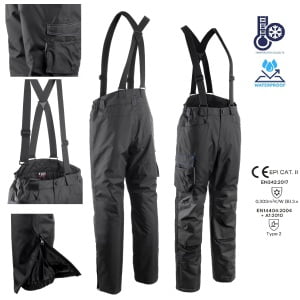 Pantaloni de lucru captusiti pentru iarna, Marmotte, negri, impermeabili, rezistenti si confortabili, pentru medii cu temperaturi scazute, Coverguard