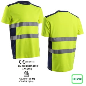 Tricou cu maneca scurta Hi-Viz, protectie UV, Nekki, galben Hv-albastru inchis, cu tratament anti-UV – UPF35+, benzi reflectorizante, Coverguard