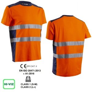 CG5NEK170_Tricou cu maneca scurta Hi-Viz, protectie UV, Nekki,portocaliu Hv-albastru inchis, anti-UV – UPF35+, benzi reflectorizante, Coverguard_princ