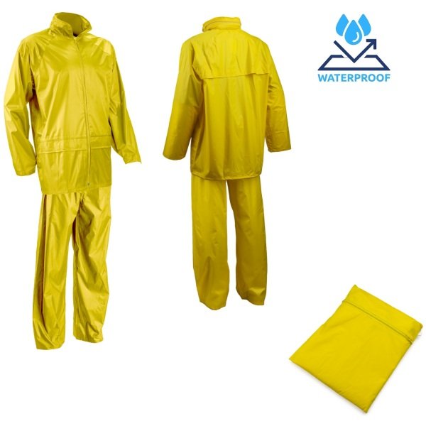 Costum impermeabil pentru ploaie si vant, Pluvio, galben, compus din jacheta si pantaloni talie, orificii de ventilatie, Coverguard