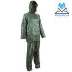 CG5PLS080_Costum impermeabil pentru ploaie si vant, Pluvio, verde, compus din jacheta si pantaloni talie, orificii de ventilatie, Coverguard_fata_gluga