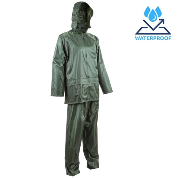 Costum impermeabil pentru ploaie si vant, Pluvio, verde, compus din jacheta si pantaloni talie, orificii de ventilatie, Coverguard