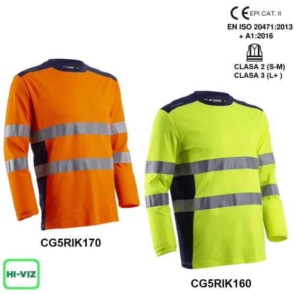 Tricou cu maneca lunga hi-Viz, protectie UV, Rikka, galben Hv-albastru inchis, cu tratament anti-UV - UPF35+, cu benzi reflectorizante, Coverguard