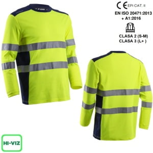 CG5RIK160_Tricou cu maneca lunga hi-Viz, protectie UV, Rikka, galben Hv-albastru inchis, cu tratament anti-UV - UPF35+, cu benzi reflectorizante-princ