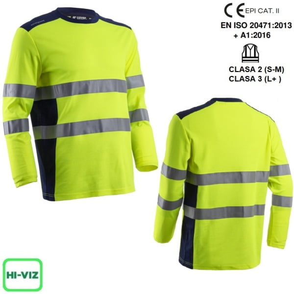 Tricou cu maneca lunga hi-Viz, protectie UV, Rikka, galben Hv-albastru inchis, cu tratament anti-UV - UPF35+, cu benzi reflectorizante, Coverguard