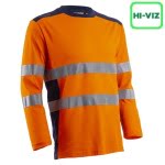 CG5RIK170_Tricou cu maneca lunga hi-Viz, protectie UV, Rikka, portocaliu Hv-albastru inchis, cu tratament anti-UV – UPF35+, cu benzi reflectorizante, Coverguard_fata