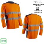 CG5RIK170_Tricou cu maneca lunga hi-Viz, protectie UV, Rikka, portocaliu Hv-albastru inchis, cu tratament anti-UV – UPF35+, cu benzi reflectorizante, Coverguard_princ