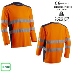 CG5RIK170_Tricou cu maneca lunga hi-Viz, protectie UV, Rikka, portocaliu Hv-albastru inchis, cu tratament anti-UV - UPF35+, cu benzi reflectorizante, Coverguard_princ