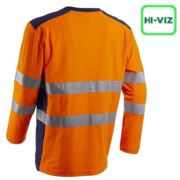 Tricou cu maneca lunga hi-Viz, protectie UV, Rikka, portocaliu Hv-albastru inchis, cu tratament anti-UV - UPF35+, cu benzi reflectorizante, Coverguard