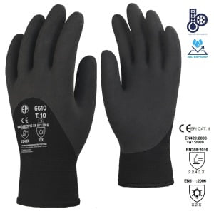 Manusi de protectie pentru iarna, EUROWINTER Thermolite 6610, negre, imersate 3/4 in spuma de latex, impermeabile, aderente, captusite, forma anatomica, pentru mediu umed/uscat, marime 10