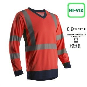 Tricou cu maneca lunga Hi-Viz, protectie UV, SUNO, rosu Hv-albastru inchis, cu tratament anti-UV – UPF50+, benzi reflectorizante, Coverguard