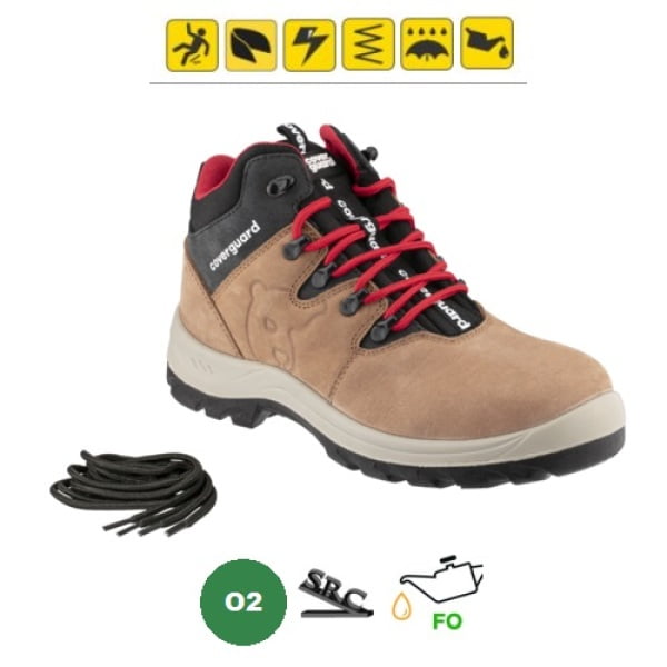 Bocanci ocupationali O2 FO SRC, TREK II, din piele nubuc maro, fara bombeu, talpa rezistenta la hidrocarburi, calcai bine definit, model trekking, Coverguard