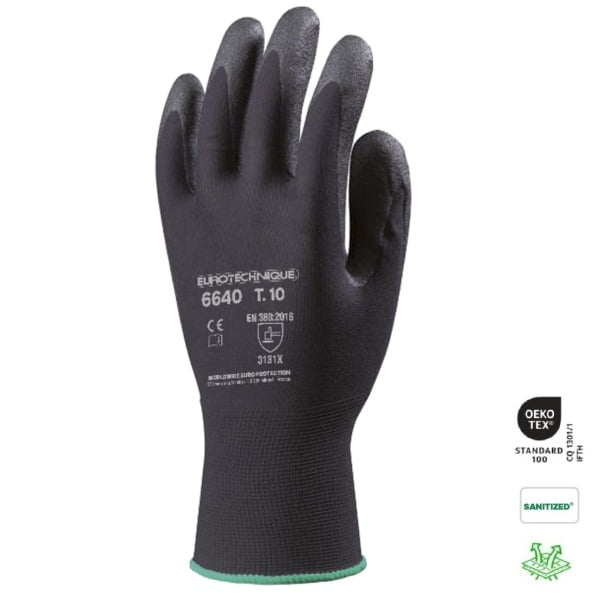 Manusi de protectie Eurolite 6640, negre, imersate cu spuma PVC pe palma, rezistente la uzura si rupere, pentru manipulare fina si asamblare de precizie, Coverguard