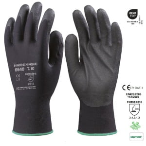 Manusi de protectie Eurolite 6640, negre, imersate cu spuma PVC pe palma, rezistente la uzura si rupere, pentru manipulare fina si asamblare de precizie, Coverguard