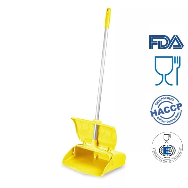 Faras rabatabil cu maner lung 80 cm, tip lobby pan, IGEAX 1082, galben, cu capac, rezistent la 121 °C autoclavare, pentru industria alimentara, certificata HACCP, FDA