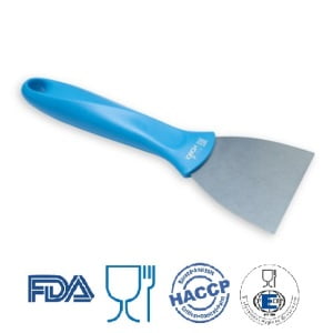 IGX1124B_Scraper (Spaclu, Racleta) cu lama din otel inoxidabil, 75 mm, cu maner albastru din plastic, rezistent pana la 121° C, pentru industria alimentara, certificata HACCP, FDA_3