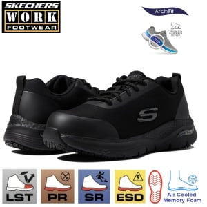 Pantofi de protectie S3, SRC, ESD, model sport, Skechers Ringstap, cu bombeu usor din aliaj, protectie anti-intepare, intaritura TPU pe varf si calcai, hidrofug, brant Arch-Fit