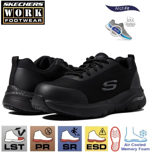 Pantofi de protectie S3, SRC, ESD, model sport, Skechers Ringstap, cu bombeu usor din aliaj, protectie anti-intepare, intaritura TPU pe varf si calcai, hidrofug, brant Arch-Fit