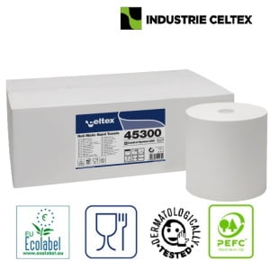 Rola prosop hartie autocut Celtex E-Control 45300, alba, 285ml, 2 straturi, 6 role/bax, Ecolabel, compatibila cu dispenser CE95430