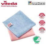 VIL169918-169925-Laveta din microfibra VILEDA MicroTuff Plus, 38 x 38 cm, rezistente, eficiente, absorb lichide si praf, certificate HACCP_albastru_rosu