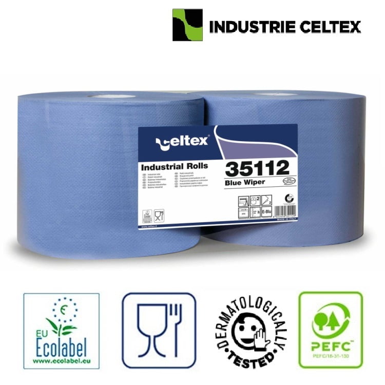 CE35112_Laveta hartie industriala Celtex 35112, 2 straturi, albastra 290 m, 970 portii_rola, 2 role_set, certificata pentru industria alimentara, Ecolabel_1