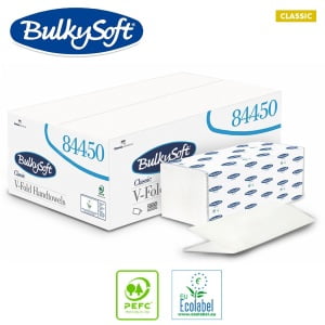 Prosoape de hartie Bulkysoft 84450 V Micro CLASIC,100% celuloza, ultra alb, 2 straturi, 20.5x21, 200 servetele/pachet, 20 pachete / bax