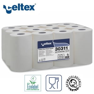 Rola prosop derulare centrala, Celtex Mini 30311, alba, 100% celuloza, 1 strat, 115ml, 12 role/bax