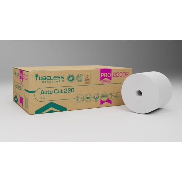 Rola prosoape hartie autocut 220m, 2 straturi, alba, celuloza 100%, Tubeless Pro 220 22002