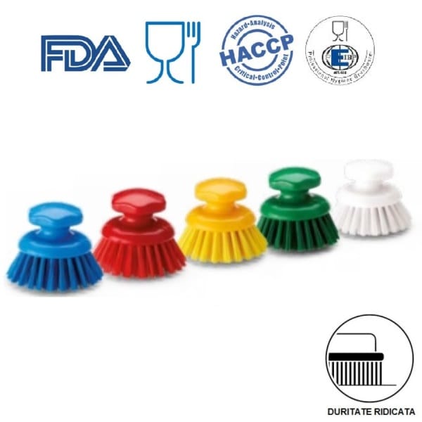 Perie rotunda cu maner ergonomic, IGEAX 1012, duritate mare, rosu, pentru curatarea suprafetelor curbate neuniforme, industria alimentara, HACCP, FDA