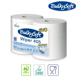 Rola hartie industriala Bulkysoft 405 EVO, , alba, 2 straturi, 405 metri, 1350 portii / rola, certificata Ecolabel